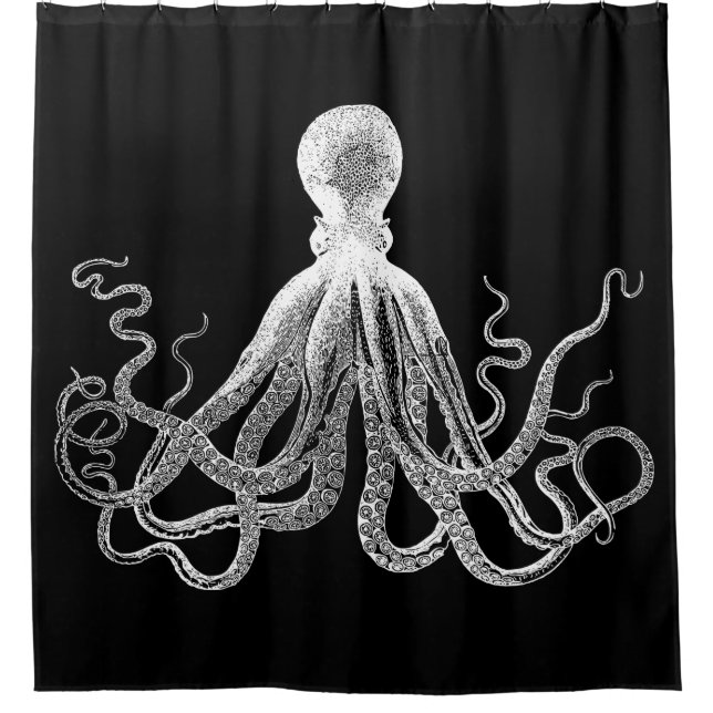 Black Kraken Octopus Shower Curtain (Front)