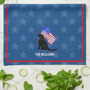Black Lab American Flag Night Sky Kitchen Towel