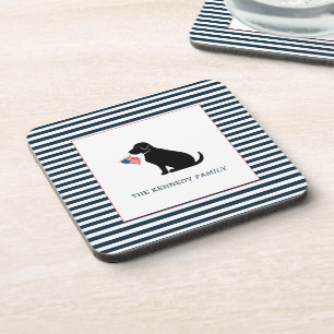 Black Lab American Flag Personalised Family Name Coaster