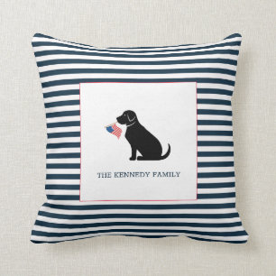 Black Lab American Flag Personalised Family Name  Cushion