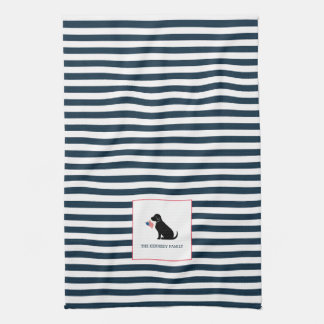 Black Lab American Flag Personalised Family Name  Tea Towel