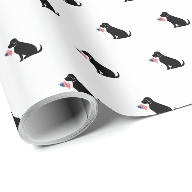 Black Lab American Flag USA Preppy Pet Love Wrapping Paper (Roll Corner)