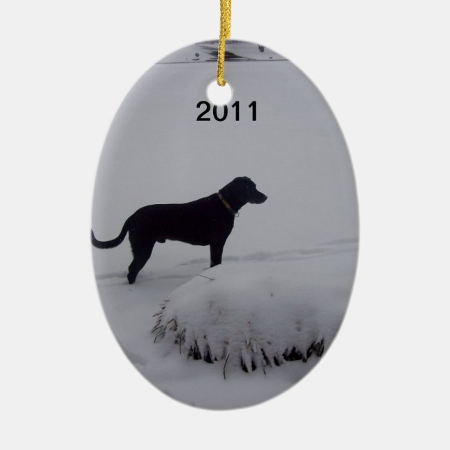 black lab and snow ornament (Front)