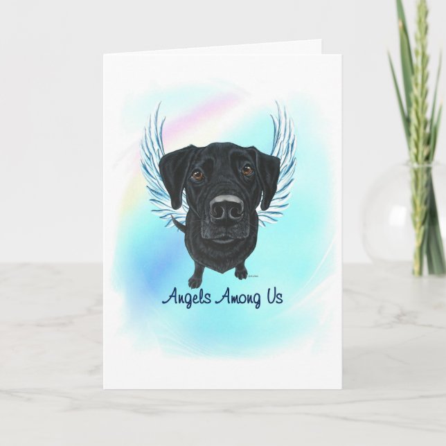 Black Lab Angel Dog Pet Loss Card (Front)