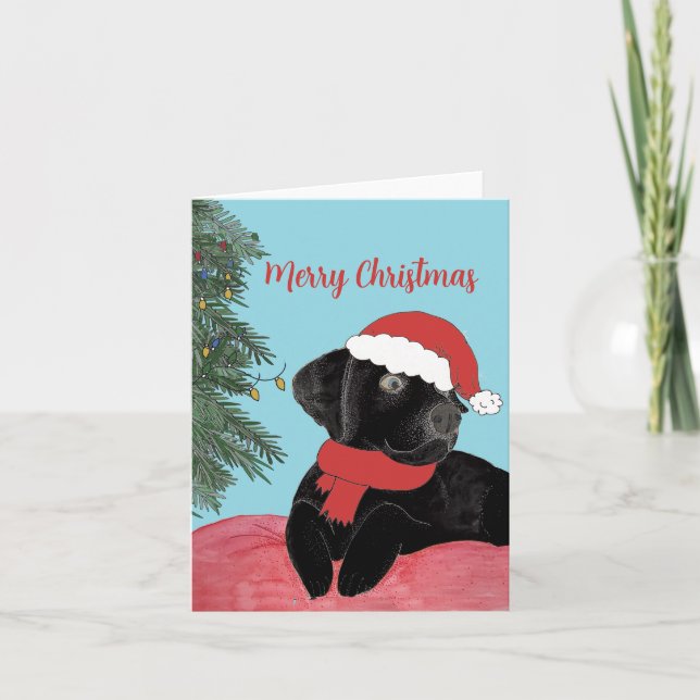 Black Lab at Christmas  Holiday Card (Front)