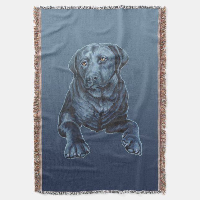 Black Lab Blanket Blue Dog Art Throw Blanket (Front Vertical)