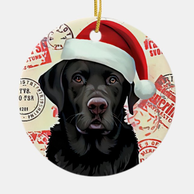 Black lab ceramic ornament (Front)