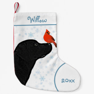 Black Lab Christmas Cardinal - Cute Dog Labrador Small Christmas Stocking