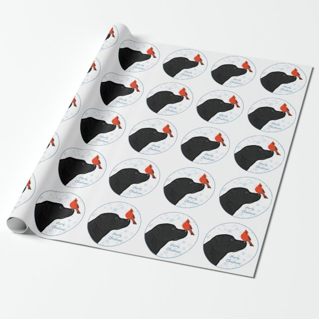 Black Lab Christmas Cardinal Cute Dog Labrador Wrapping Paper (Unrolled)