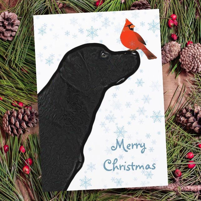 Black Lab Christmas Cardinal - Cute Labrador Dog Holiday Card (Creator Uploaded)