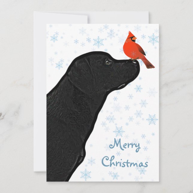 Black Lab Christmas Cardinal - Cute Labrador Dog Invitation (Front)