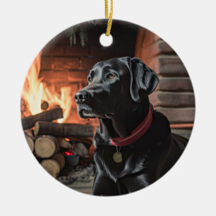 Black Lab Christmas Ceramic Ornament