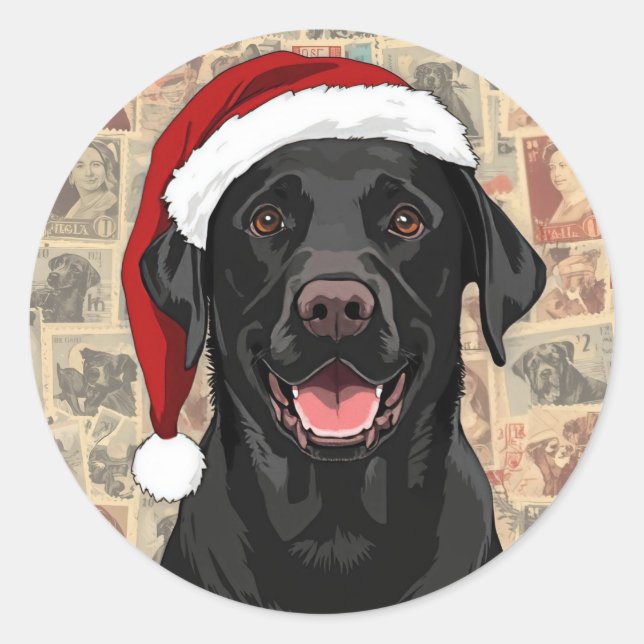 Black lab christmas classic round sticker (Front)