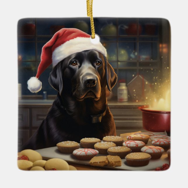 Black Lab Christmas Cookies Festive Holiday Ceramic Ornament (Front)