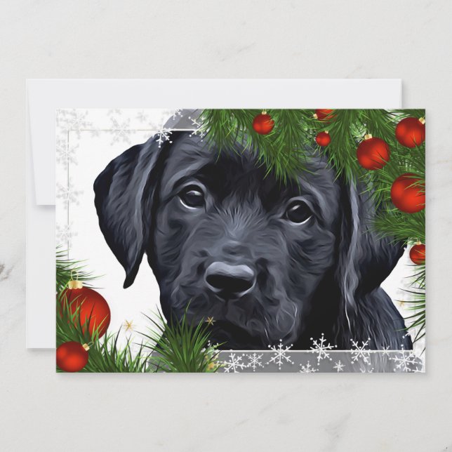 Black Lab Christmas - Cute Dog Puppy Labrador Invitation (Front)