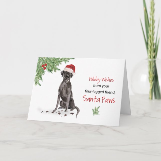 Black Lab Christmas From Dog in Funny Santa Hat Card (Front)