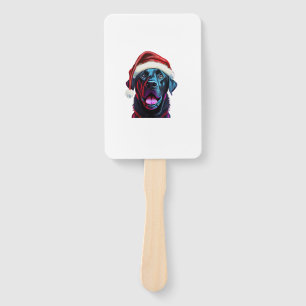 Black Lab Christmas Magic_ Labrador in Santa Hat Hand Fan