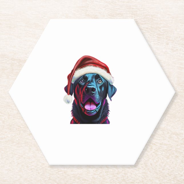 Black Lab Christmas Magic_ Labrador in Santa Hat  Paper Coaster (Front)