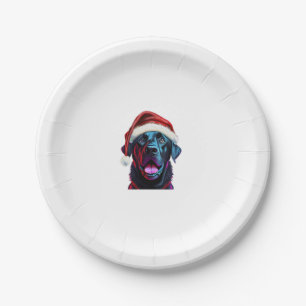 Black Lab Christmas Magic_ Labrador in Santa Hat  Paper Plate