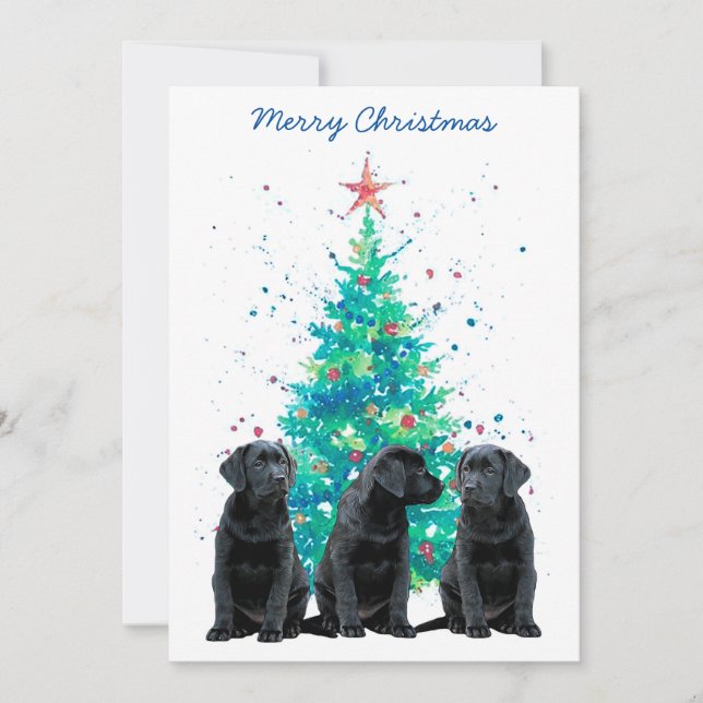 Black Lab Christmas Merry Labrador Cute Dog Puppy Invitation (Front)