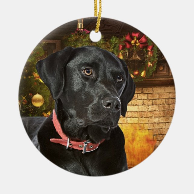 Black Lab Christmas Ornament (Front)