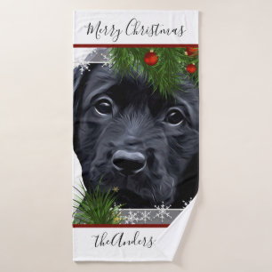 Black Lab Christmas - Personalised Puppy Labrador Bath Towel