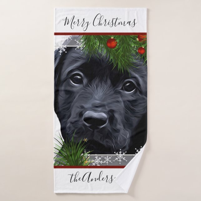 Black Lab Christmas - Personalised Puppy Labrador Bath Towel (Bath Towel)