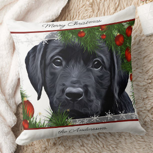Black Lab Christmas - Personalised Puppy Labrador Cushion