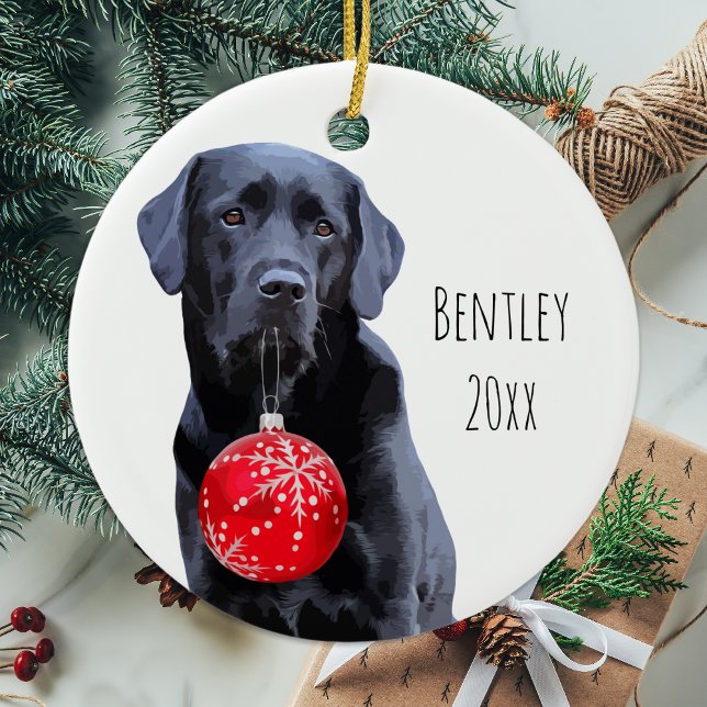 Black Lab Christmas Pet Labrador Puppy Cute Dog Ceramic Ornament (Creator Uploaded)