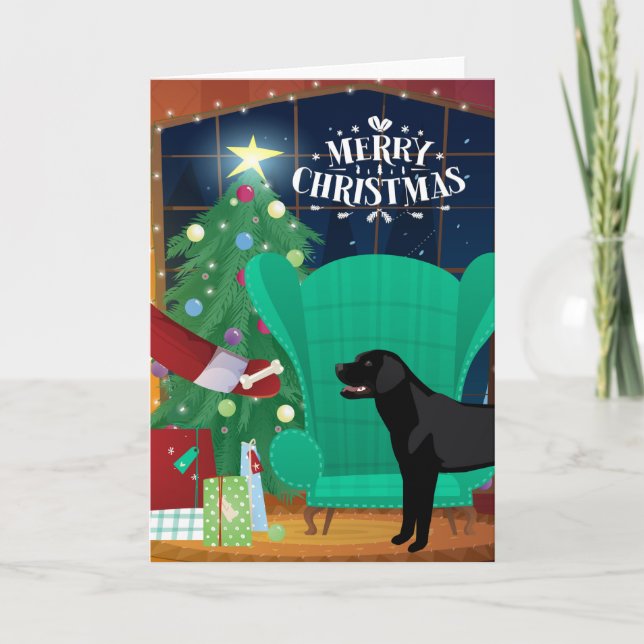 Black Lab Christmas Santa's Gift Holiday Card (Front)
