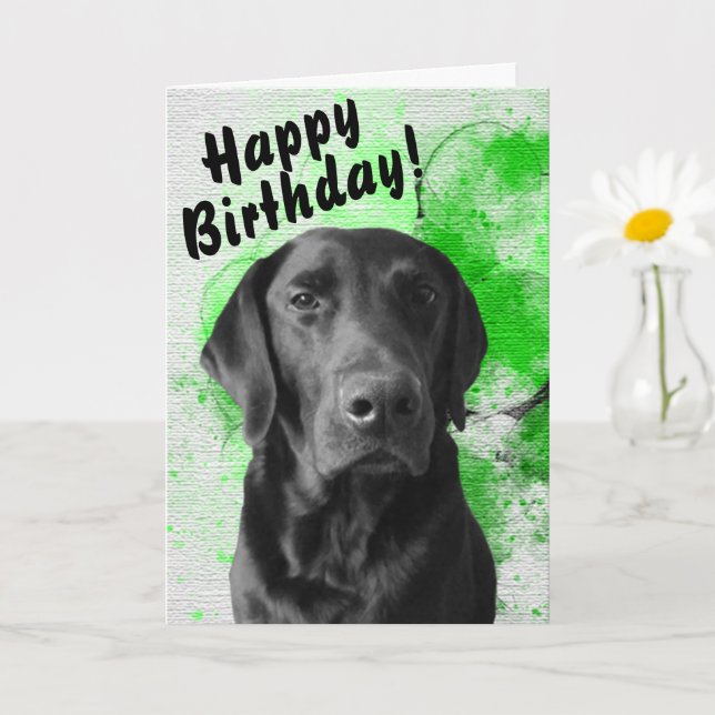 Black Lab Customisable Birthday Card Green (Small Plant)