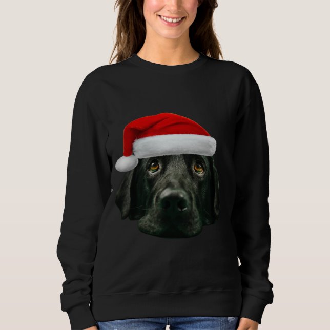 Black Lab Cute Santa Hat Image Funny Christmas Sweatshirt (Front)