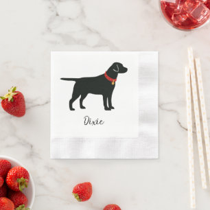 Black Lab Dog Add Name Red Collar Napkin