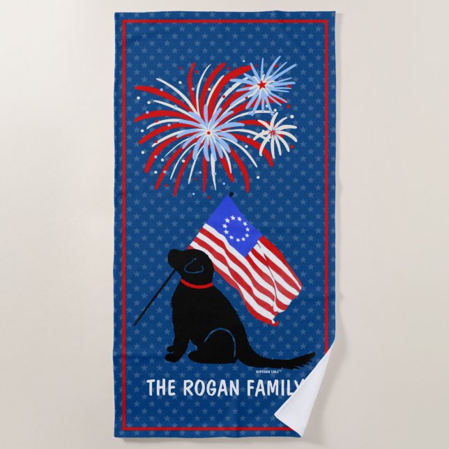 Black Lab Dog American Flag Beach Towel (Front)