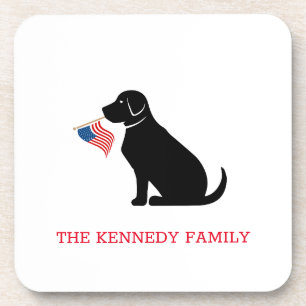 Black Lab Dog American Flag Family NAME Classic Coaster