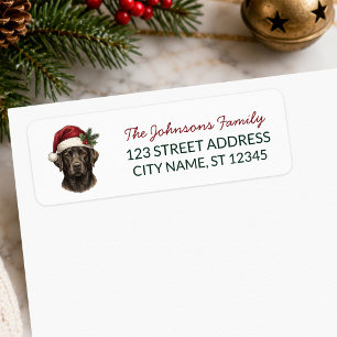 Black Lab Dog Christma Santa in Hat Return Address Label