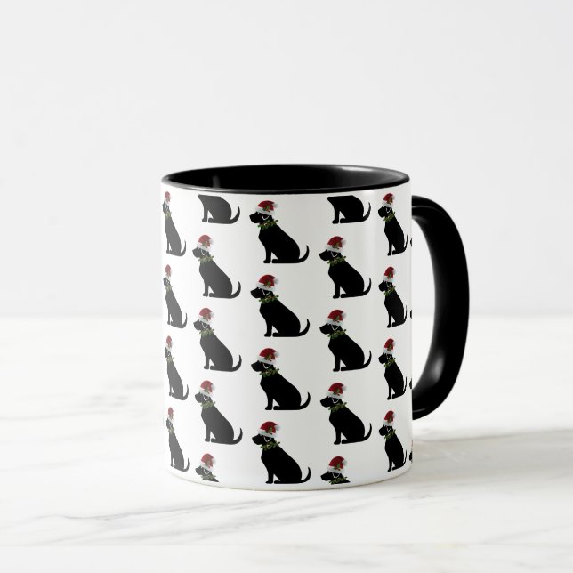 Black Lab Dog Christmas Santa Hat Holly Fun Mug (Front Right)