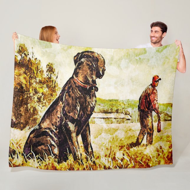 Black Lab Dog Duck Training Art Fleece Blanket (In Situ)