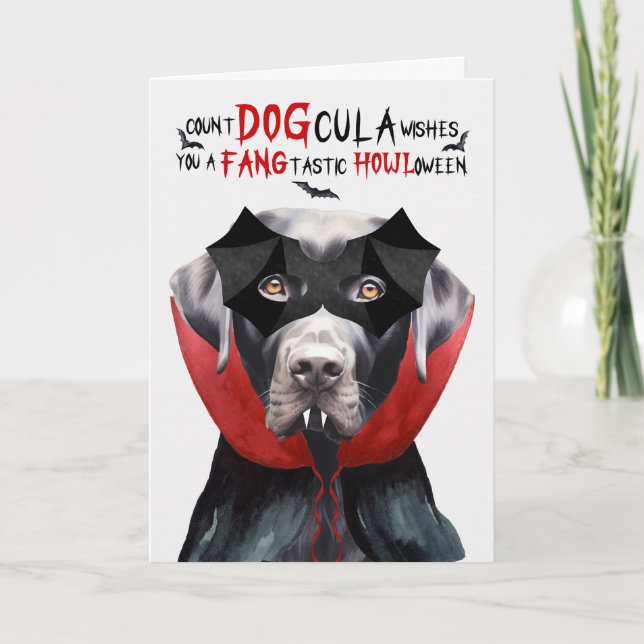 Black Lab Dog Funny Count DOGcula Halloween Holiday Card (Front)