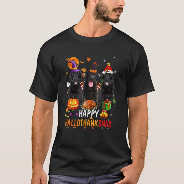 Black Lab Dog Halloween Merry Christmas Happy Hall T-Shirt (Front)