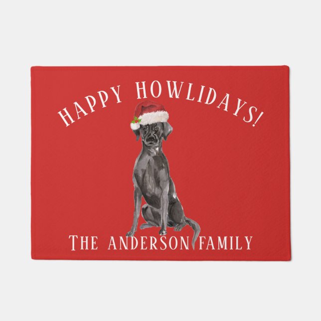 Black Lab Dog Happy Howlidays Christmas Doormat (Front)