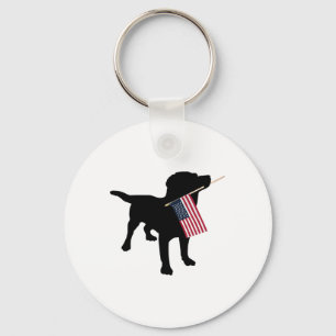 Black Lab Dog Holding July 4th Patriotic Usa Flag Key Ring
