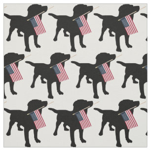 Black Lab Dog holding USA Flag, 4th of July Fabric
