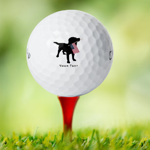 Black Lab Dog holding USA Flag, 4th of July Golf Balls