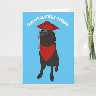 Black Lab Dog in a Red Graduation Cap Custom Card