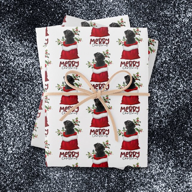 Black Lab Dog in Holiday Gift Bag Wrapping Paper Sheet (Creator Uploaded)