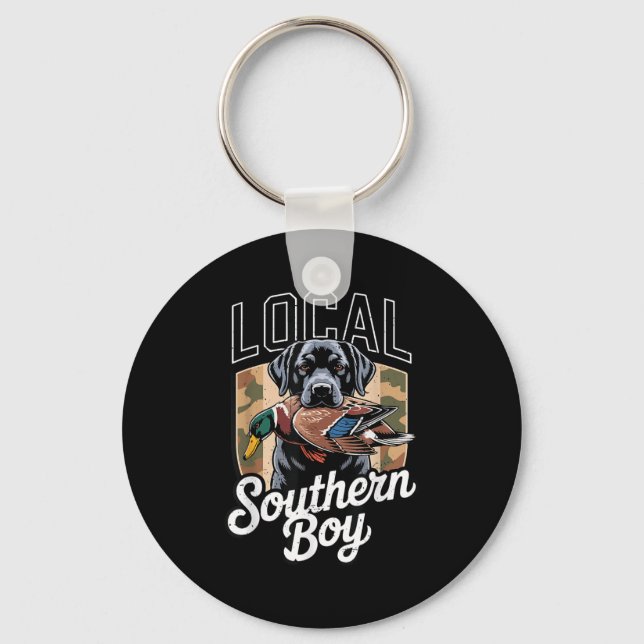 Black Lab Dog Local Southern Boy Camo Duck Hunting Key Ring (Front)