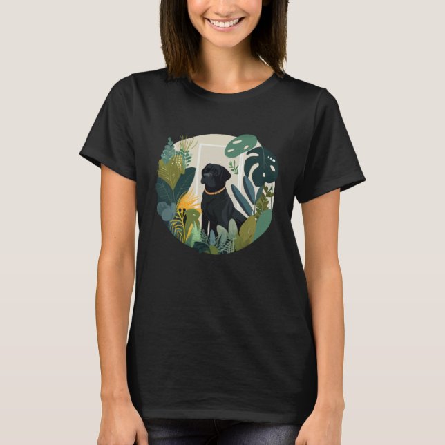 Black Lab Dog Mom and Plant T-Shirt (Front)