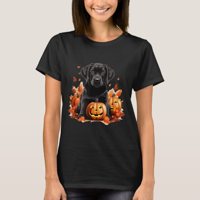 Black Lab Dog Mum Dad Halloween Fall Funny T-Shirt (Front)