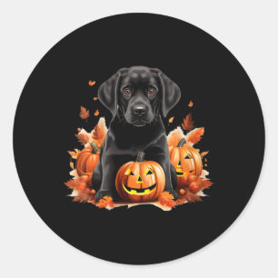 Black Lab Dog Mum Dad Halloween Fall Funny V-Neck Classic Round Sticker